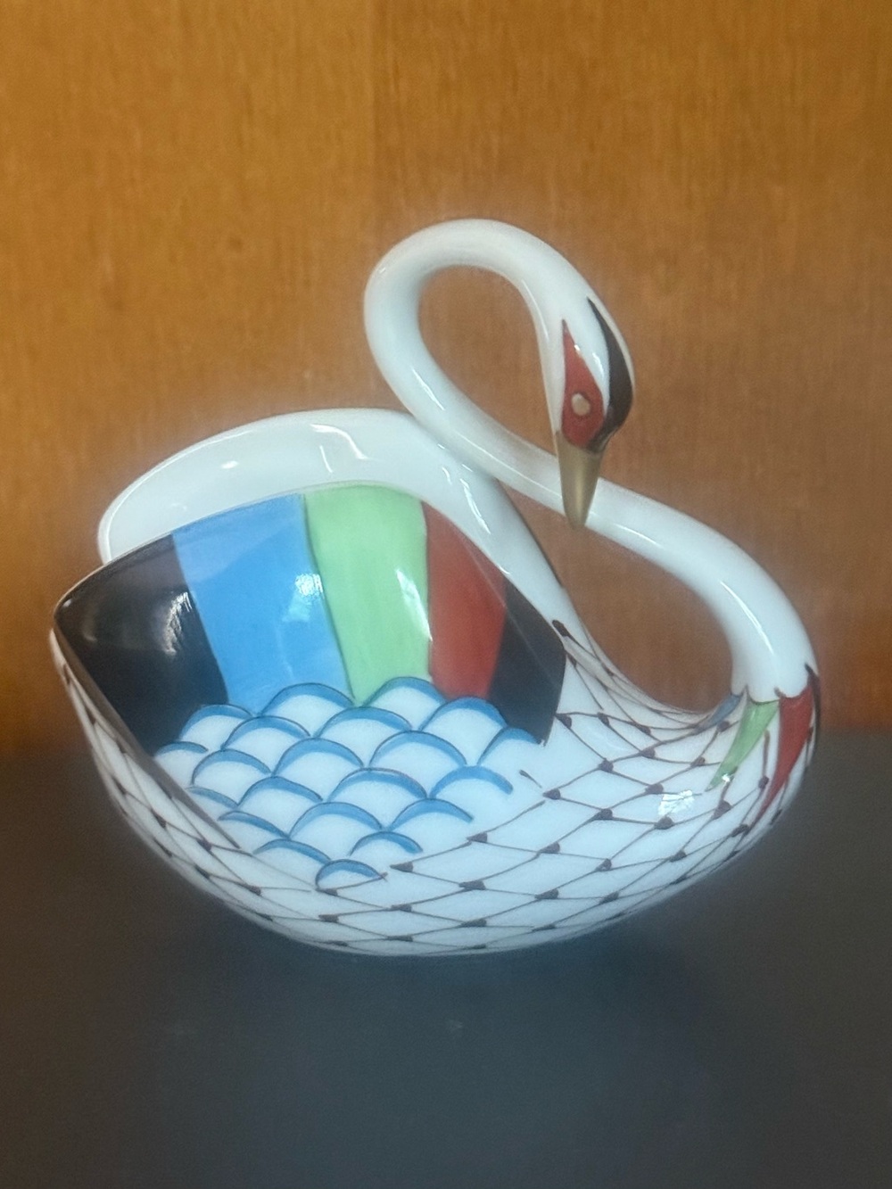 Vintage 1970s Holloháza Hungary Porcelain Fishnet Swan